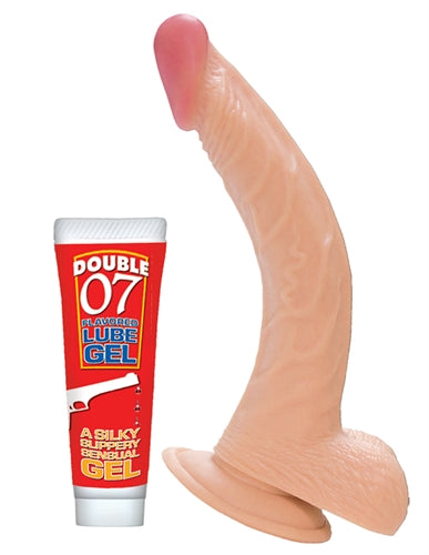 All American Whoppers 8-Inch Curved Dong With Balls and Lube - Flesh