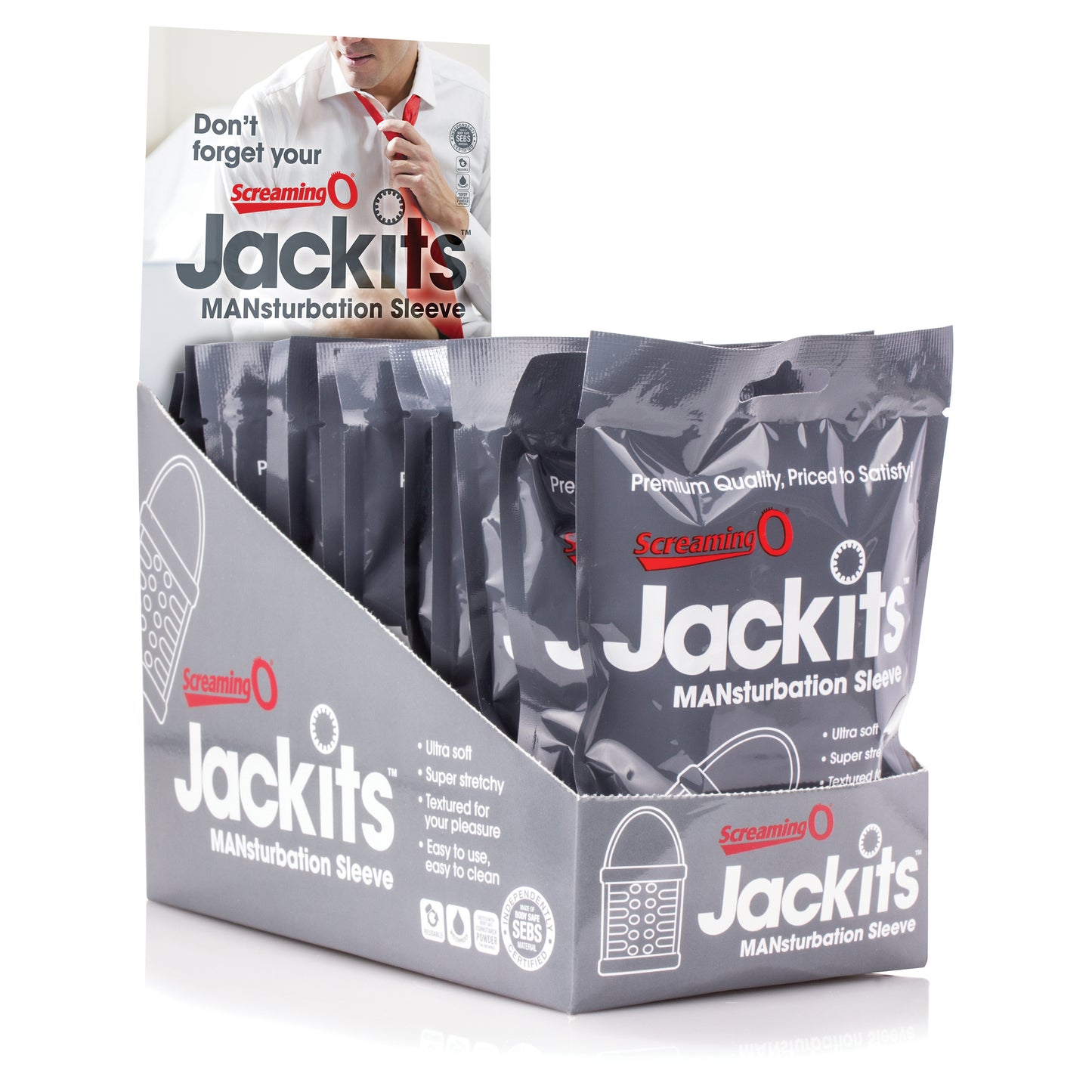 Jackits Mansturbation Sleeve - 12 Count Pop Box Display - Clear