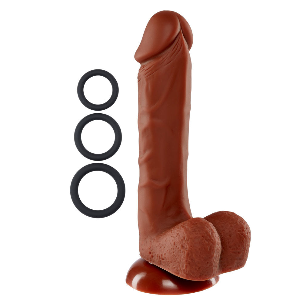 Pro Sensual Premium Silicone 8 Inch Dong With 3 Cockrings - Brown WTC852875