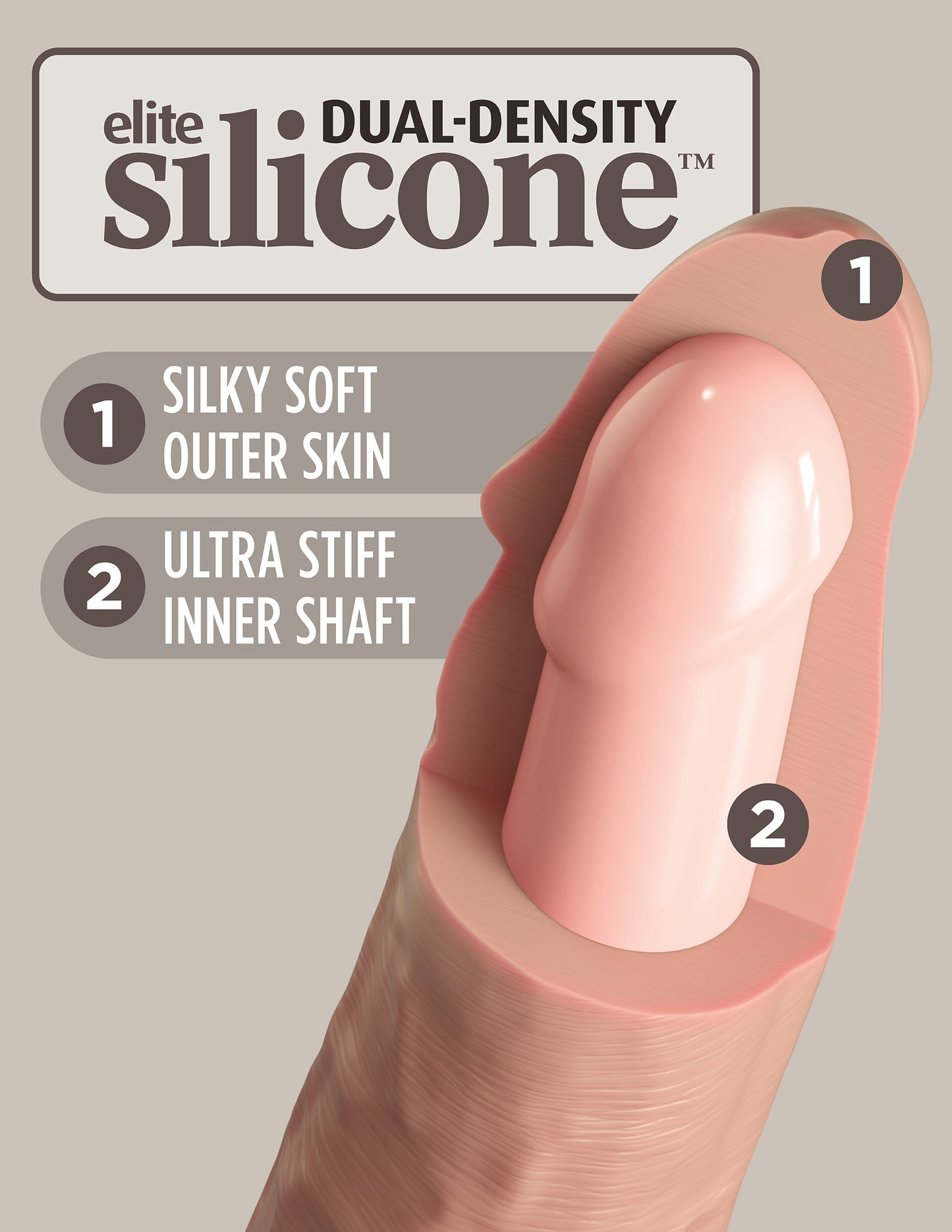 King Cock Elite 9 Inch Vibrating Silicone Dual Density Cock With Remote - Light