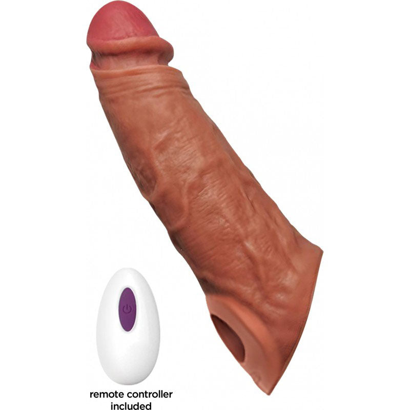 Thick Dick Vibrating Sleeve with Remote Control - Caramel