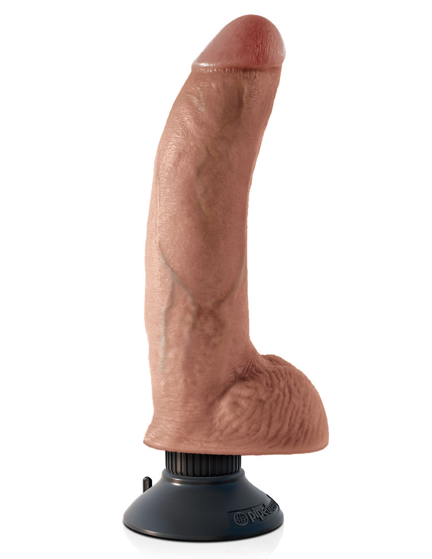King Cock 9 Inch Vibrating Cock With Balls - Tan