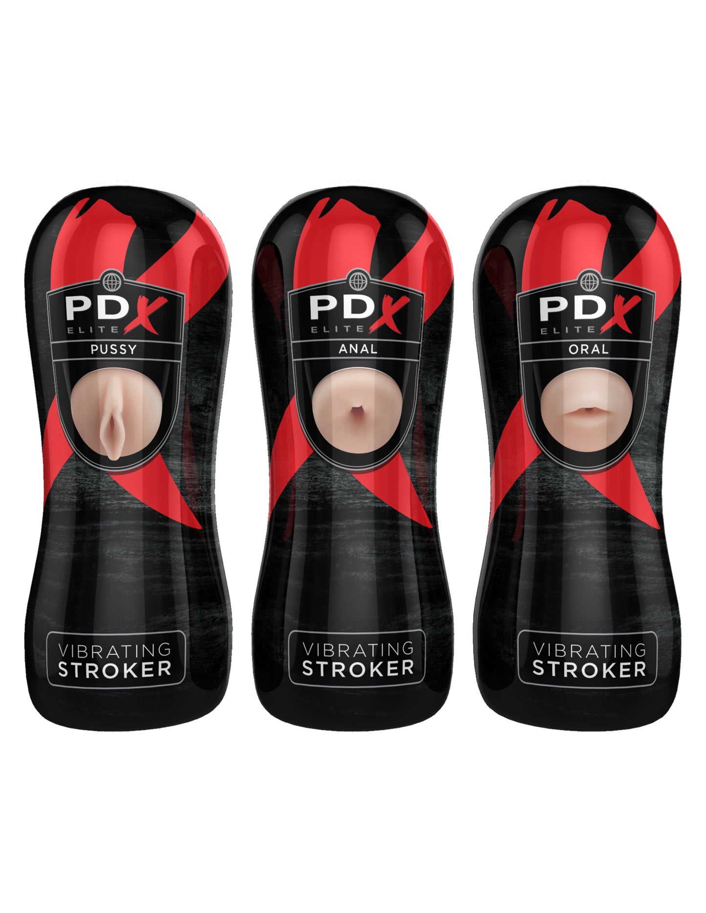 Pdx Elite Vibrating Pussy Mouth Ass Stroker Display of 12