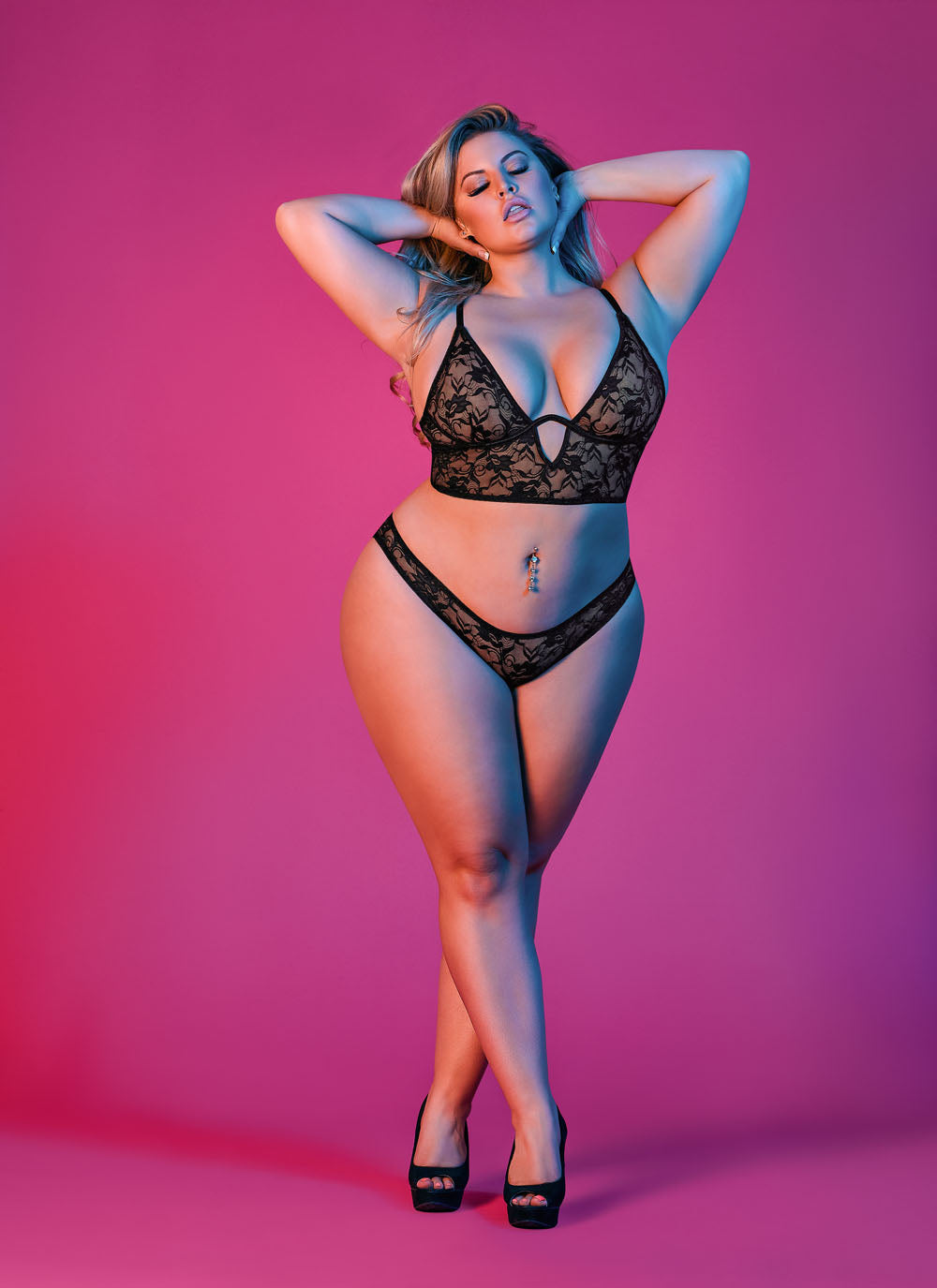 Sexy Time Underwire Bralette and Panty Set - Black - 1x-3x