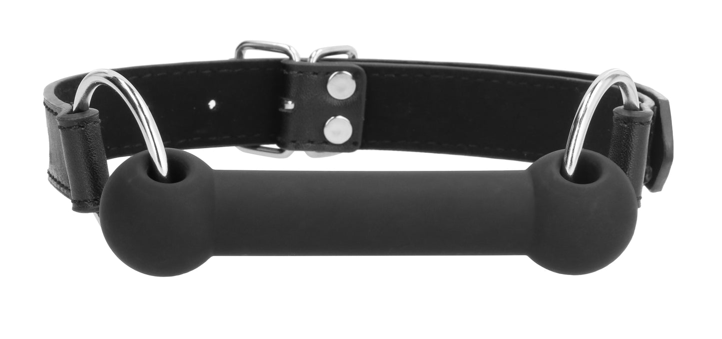 Silicone Bit Gag With Adjustable Bonded Leather Straps - Black