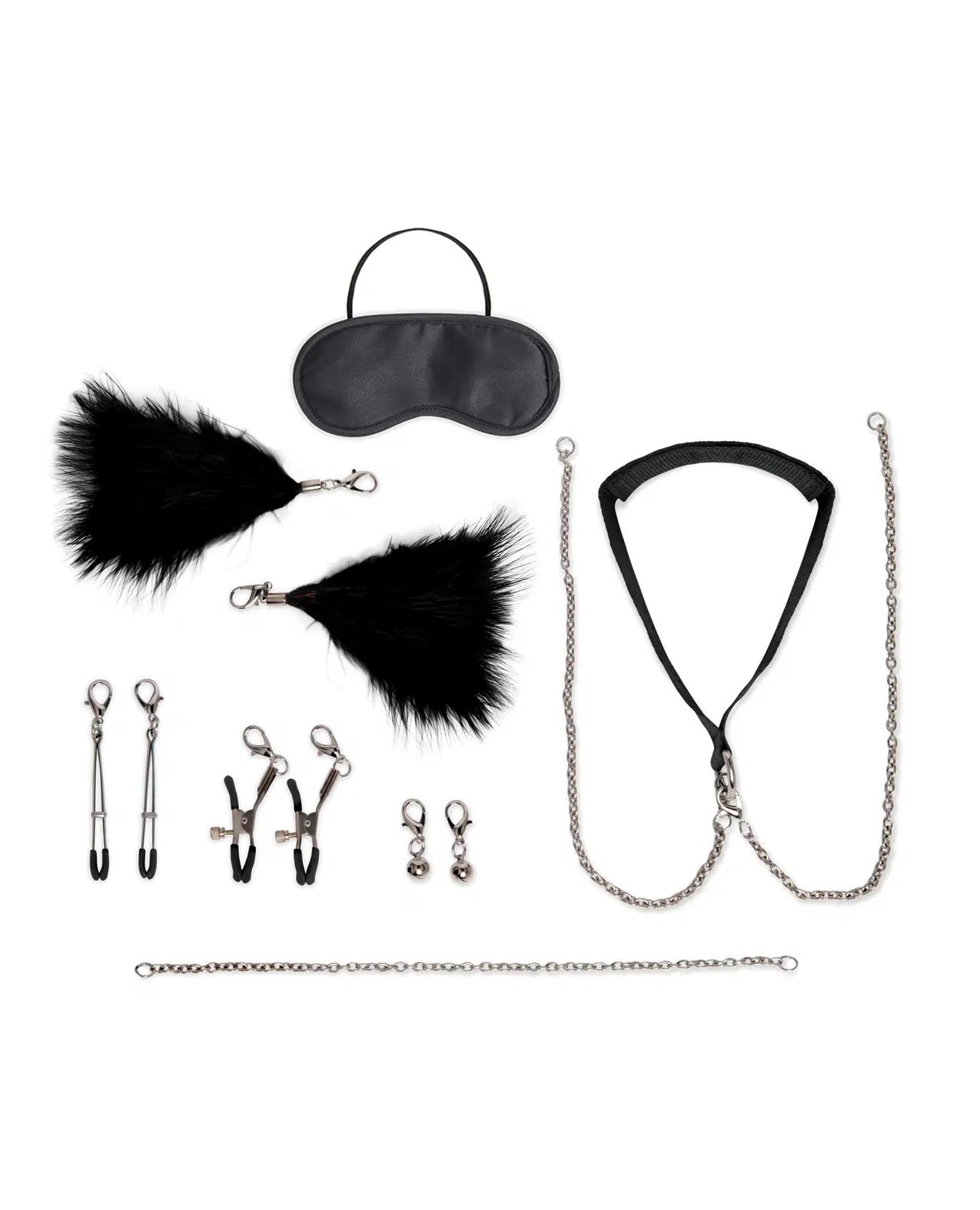 12 Pc Interchangeable Collar and Nipple Clips Set - Black EL-LF1812