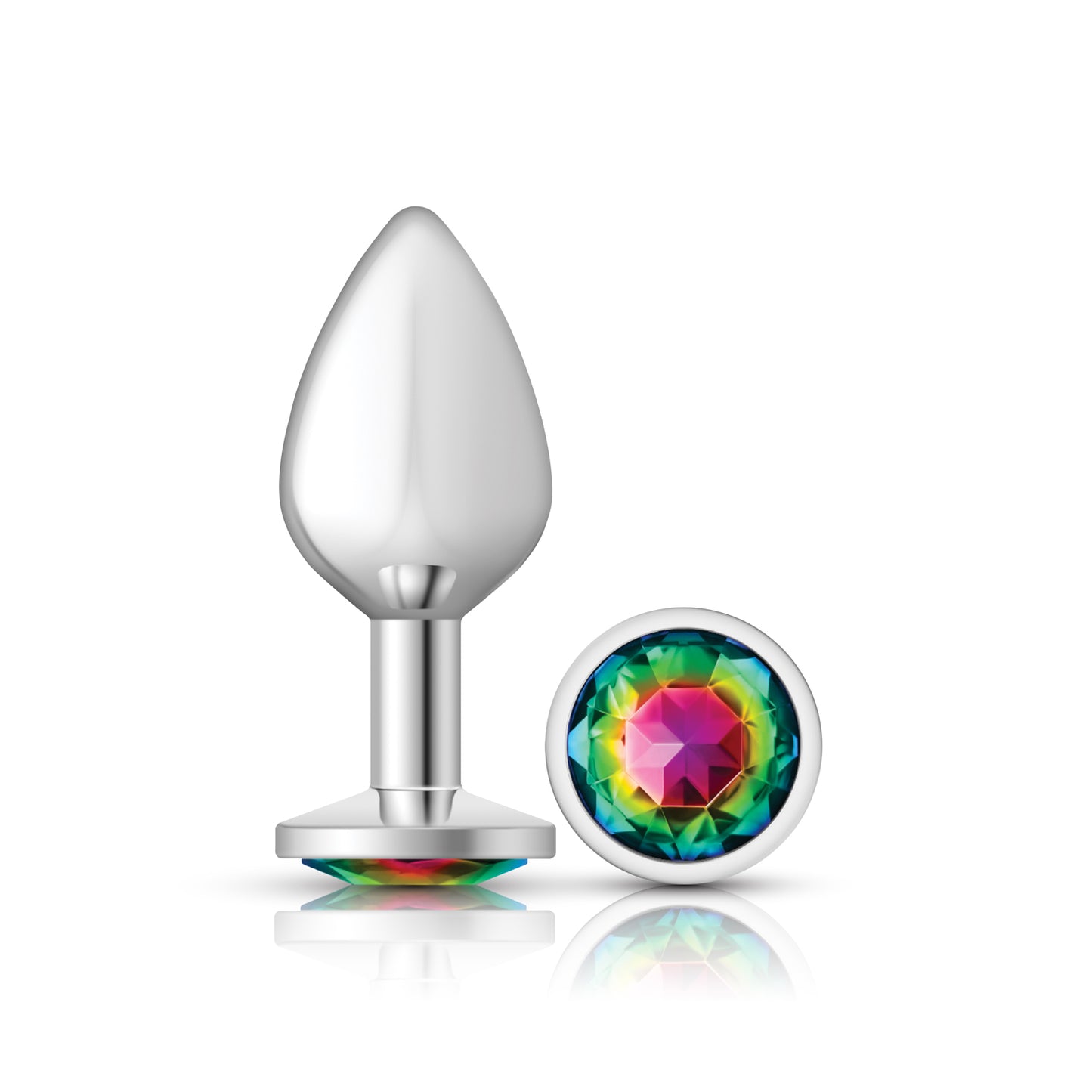 Rainbow Round Gem Silver Metal Plug - Md
