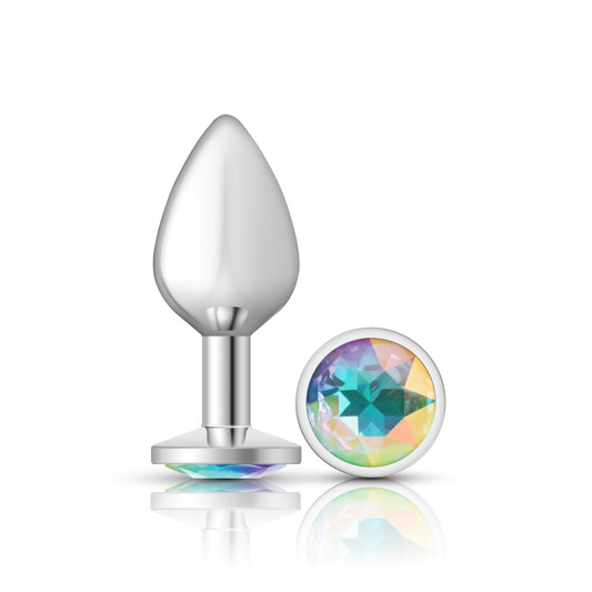 Clear Iridescent Round Gem Silver Metal Plug - Md