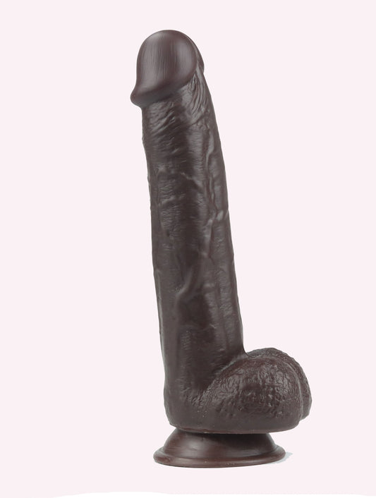 Real Skin 9" Dual Layer Dildo - Dark Brown