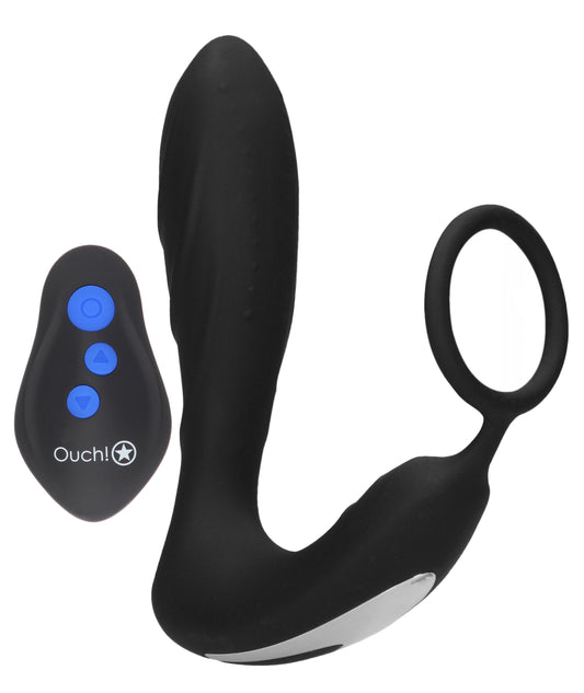 E-Stimulation and Vibration Butt Plug With Cock Ring and Wireless Remote Control - Black