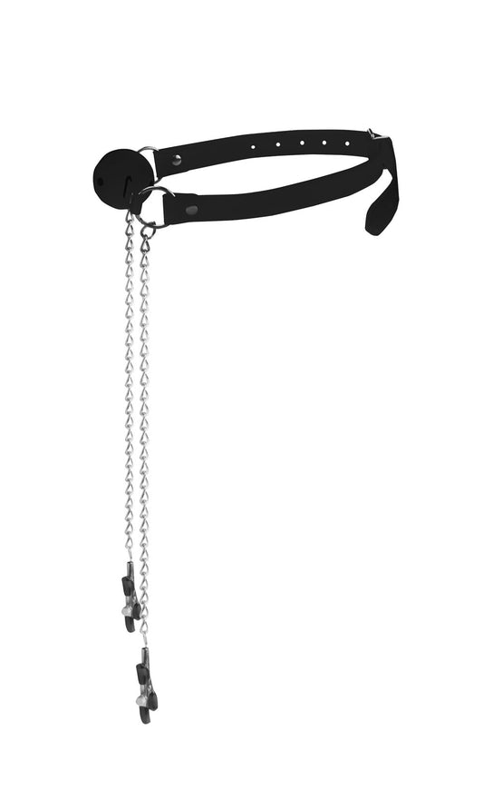 Ball Gag W / Nipple Clamps - Black