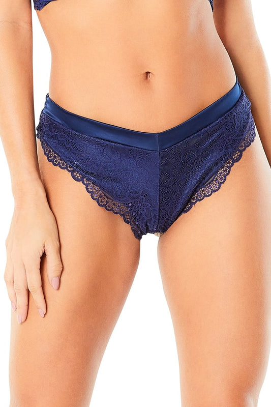 High Leg Lined Thong With Crossing Back Straps - Estate Blue - Medium