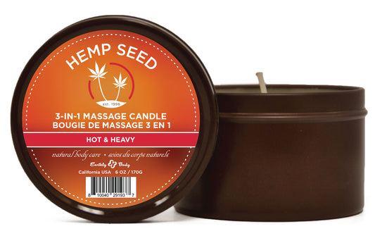 3 in 1 Massage Candle - Hot and Heavy - 6 Oz  - Hemp Seed