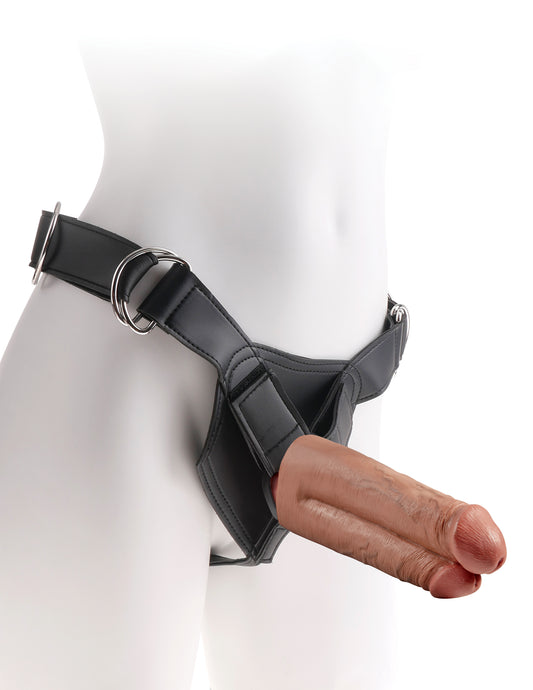 King Cock Strap-on Harness With 7" Two Cocks One Hole - Tan