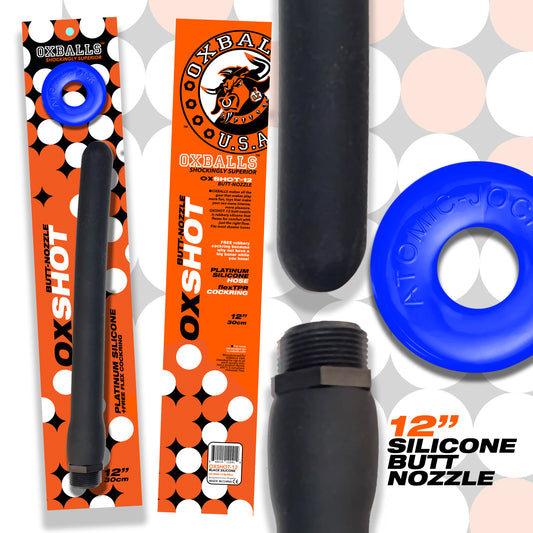 Oxshot - Butt-Nozzle Shower Hose 12 Inch - Black  Blue