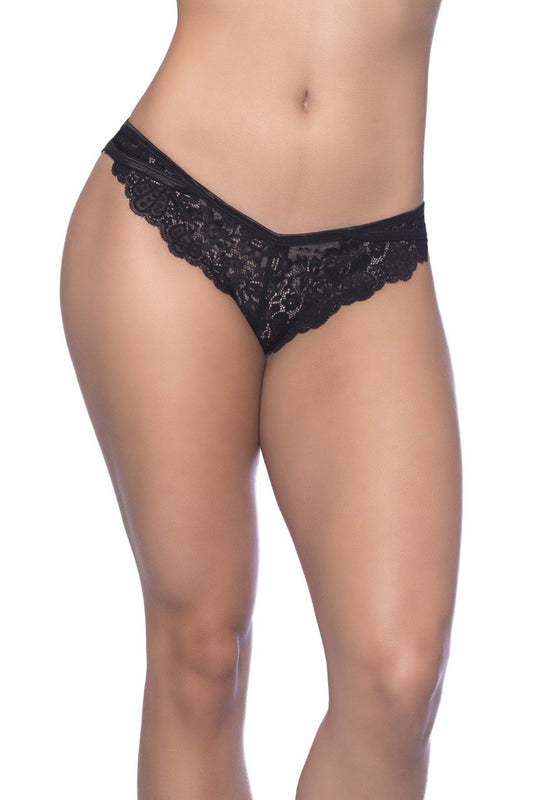 Cage Back Galloon Lace Boyshort With Wrap Around  Elastic Detail - 1x/2x - Black