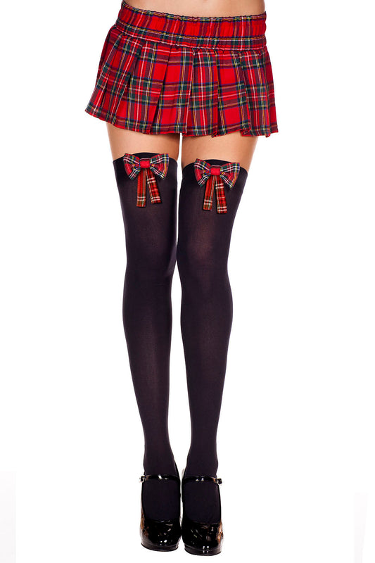 Plaid Bow Thigh Hi - One Size - Black /  Plaid