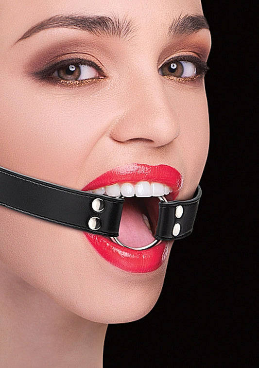 Ring Gag With Leather Straps - Black